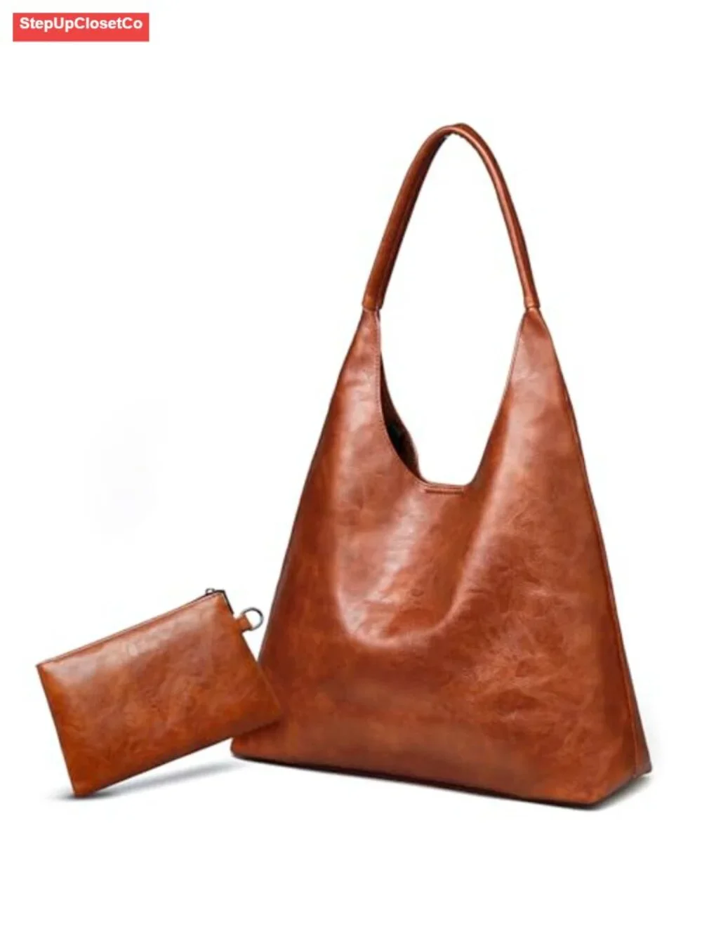 Women's Vegan Leather Slouchy Hobo Bag Shoulder Tote Purse with Makeup Pouch